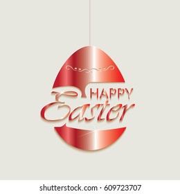 Happy Easter concept,abstract cutout stylized egg with text painted in red metallic color.Vector illustration.