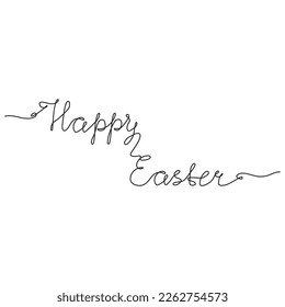 Happy Easter continuous one line drawing. Vector hand drawn lettering in linear style isolated on white background