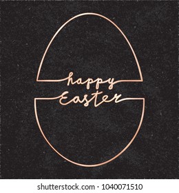 Happy Easter Copper Metallic Style Logo with Egg Shape Outline Combined with Lettering - Red Elements on Black Rough Paper Background - Hand Drawn Doodle Design