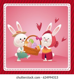 happy easter couple bunny basket egg celebration