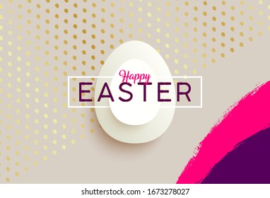 Happy Easter creative design with egg and texture in gold. ideal for social media, ad, cover, placard, print, web, landing page.