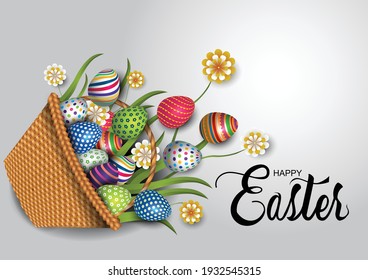 happy Easter creative greetings. basket with eggs. vector illustration design