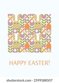 Happy Easter. Creative minimalistic banner, flyer, card with geometric pattern with Easter elements.