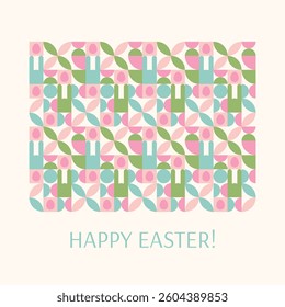 Happy Easter. Creative trendy banner, flyer, card with geometric pattern with Easter elements.