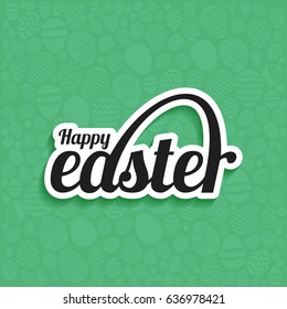 Happy Easter creative typography greeting card on egg pattern green background. Vector illustration