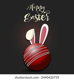 Happy Easter. Cricket ball with ears rabbit. Easter eggs decorated in the form of a cricket ball on an isolated background. Pattern for greeting card, banner, poster, invitation. Vector illustration
