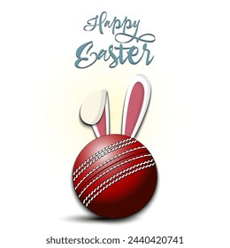 Happy Easter. Cricket ball with ears rabbit. Easter eggs decorated in the form of a cricket ball on an isolated background. Pattern for greeting card, banner, poster, invitation. Vector illustration