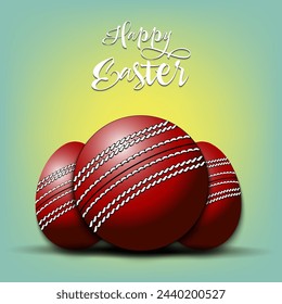 Happy Easter. Cricket ball and easter eggs decorated in the form of a cricket balls. Pattern for greeting card, banner, poster. Vector illustration on isolated background
