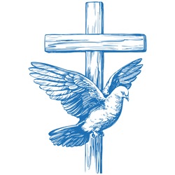 Feliz Pascua, Cruz Y Paloma, Pascua. Símbolo De Dibujo De Ilustración De Vector Dibujado A Mano De Cristianismo