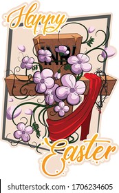 Feliz Pascua, cruz con flores
