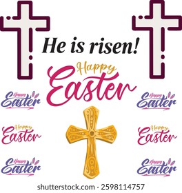 Happy Easter Cross Vector Art Illustration