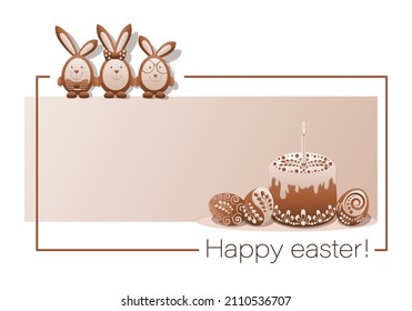 Feliz Pascua. Pastel de Pascua. Cocina decorada en forma de conejo de huevo y chocolate. Pascua