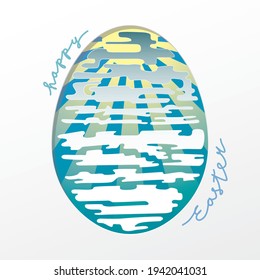 Happy Easter Cut Paper Style Creative Concept with Sky Sun Japanese Style Clouds in Egg Shape and Logo Lettering - White and Yellow on Blue Background - Vector Hand Drawn Design