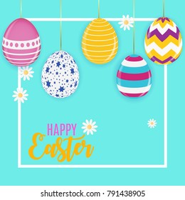 Happy Easter Cute Background with Flowers and Eggs. Vector Illustration EPS10
