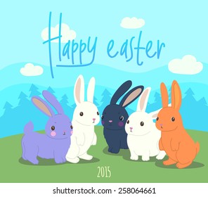 Happy Easter. Cute bunnies.