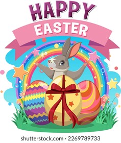 Feliz Pascua con conejito lindo para ilustración de diseño de pancartas o afiches