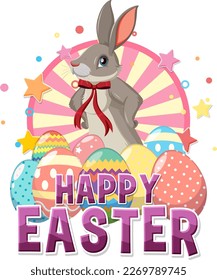 Frohe Ostern mit Cute Bunny für Banner oder Poster Design Illustration
