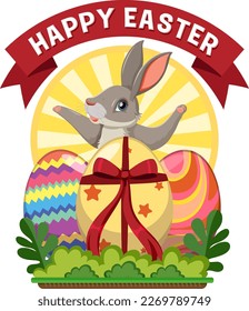 Happy Easter with Cute Bunny for Banner or Poster Design illustration