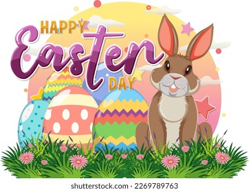 Happy Easter with Cute Bunny for Banner or Poster Design illustration