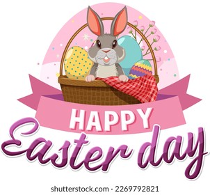 Happy Easter with Cute Bunny for Banner or Poster Design illustration