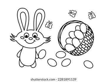 Frohe Ostern! Rutschen Sie die Sonne und den Korb mit Eiern. Schwarz-Weiß-Vektorgrafik