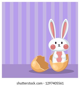 Happy Easter ,Cute Easter bunny come out from Easter egg.