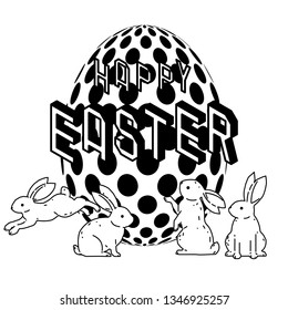 Happy Easter with cute bunny and Easter egg vector drawing. Vector illustration.