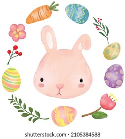 Happy Easter with cute bunny in easter egg wreath