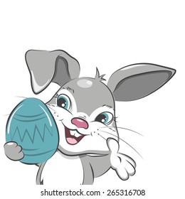 Happy Easter. Cute Easter bunny with Easter egg. Vector illustration. Isolated on white background.