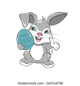 Happy Easter. Cute Easter bunny with Easter egg. Vector illustration. Isolated on white background.