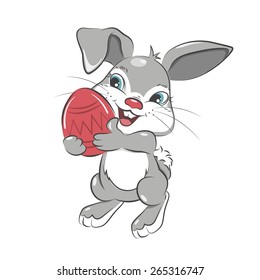 Happy Easter. Cute Easter bunny with Easter egg. Vector illustration. Isolated on white background.