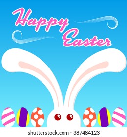 Happy Easter Cute Bunny and Egg Vector Illustration