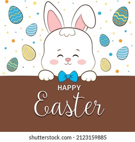 Happy easter with cute bunny and easter eggs