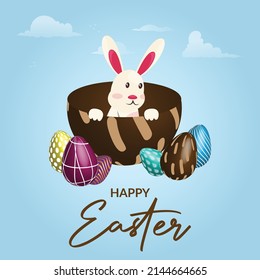 Feliz Pascua con lindo conejito y planilla de diseño de pancartas de huevos de Pascua.