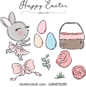 
Happy Easter Cute Bunny Elements