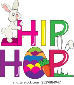 Happy easter cute bunny and hip hop text vector