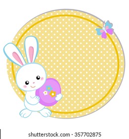 Happy Easter. Cute Easter bunny holding an egg. Vector illustration. Set Isolated separately on white background.