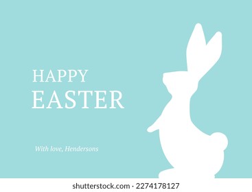Happy Easter cute bunny with long ears and tail pink vintage greeting card design template vector flat illustration. Traditional religious spring holiday seasonal decor element adorable rabbit animal