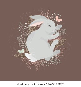  Feliz Pascua. Conejo de conejo. Concepto de vacaciones de Semana Santa. Ilustración vectorial.
