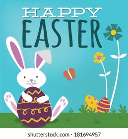 Happy Easter Cute Bunny Rabbit Spring Easter Eggs