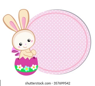 Happy Easter. Cute Easter bunny sitting in egg. Vector illustration. Set Isolated separately on white background.