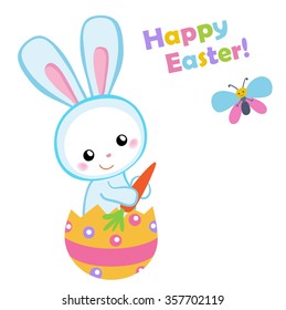 Happy Easter. Cute Easter bunny sitting in a egg. Vector illustration. Set Isolated separately on white background.