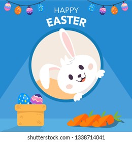Happy Easter With Cute Bunny For Template Design