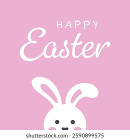 Happy Easter cute bunny , easter bunny vector illustration, isolated on pink background.