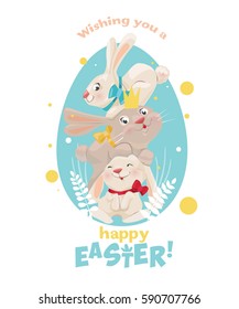 Happy Easter! Cute easter bunny. Vector illustration.