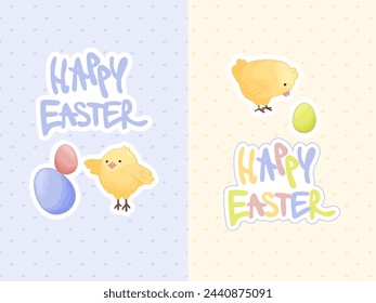 Happy Easter cute cards. Children's print with chickens.