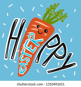 Happy Easter cute carrot smile cartoon vector illustration doodle style