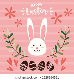 Happy Easter! Cute  Cartoon Bunny Vector Illustration