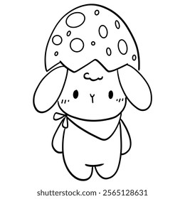 Happy Easter cute cartoon bunny rabbit with  Easter Egg outline for kids coloring books 