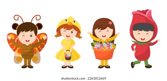 Happy Easter cute cartoon character vector set. Festival and cultural holiday concept.